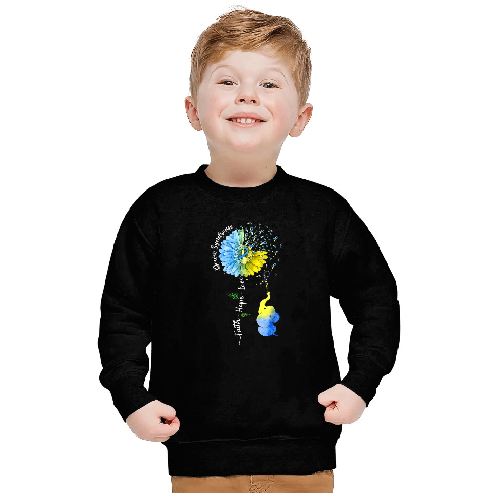 Faith Hope Love Down Syndromes Awareness Yellow Blue Ribbon Sweatshirts