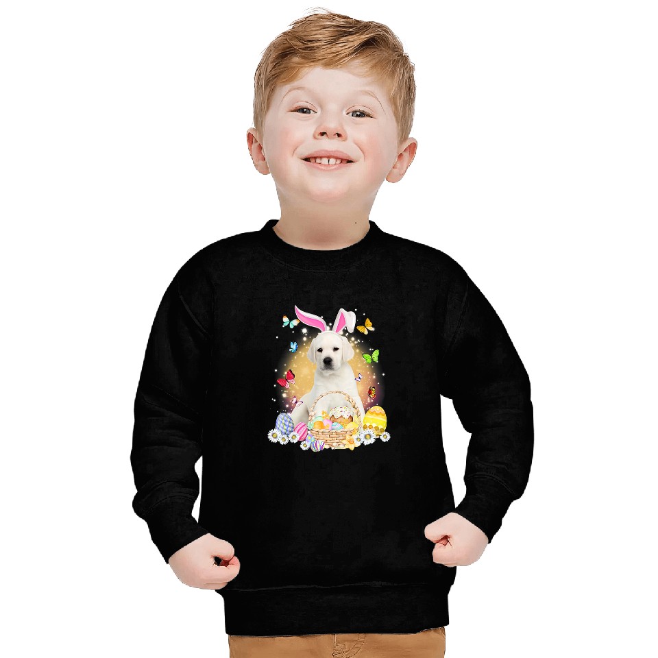 Labrador Lab Dog White Labrador Bunny Dog With Easter Eggs Basket Sweatshirts