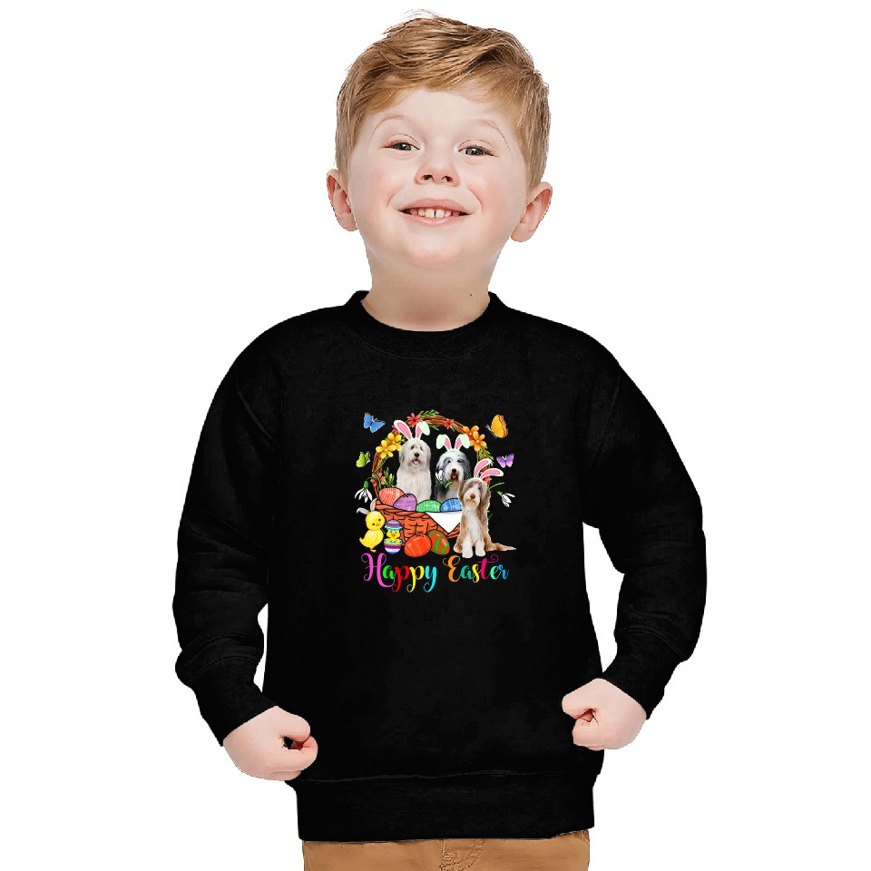 Three Bunny Bearded Collie Dogs In Easter Eggs Basket Sweatshirts