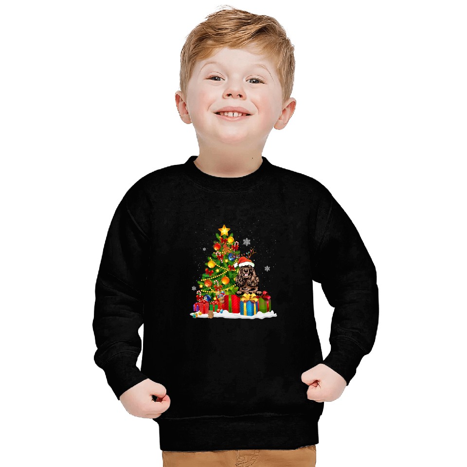 Dog Cocker Spaniel Santa Christmas Pine Tree Lights Dog Sweatshirts