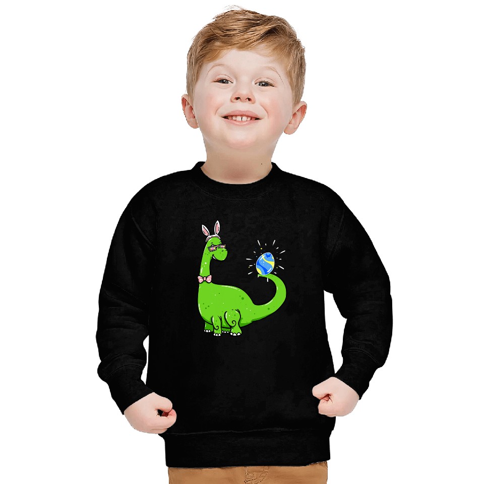 Brontosaurus Bunny Ears Egg Easter Day Dinosaur Dino Boys 1 Sweatshirts
