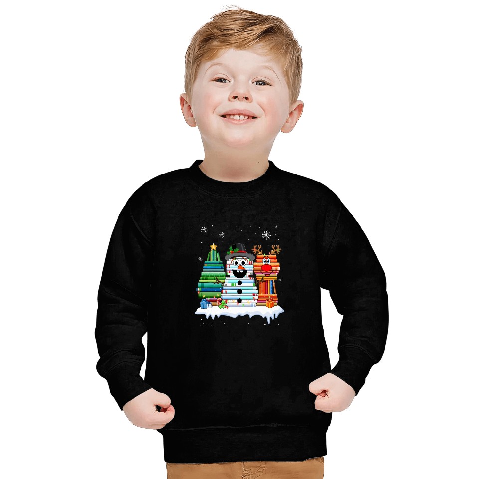 christmas figure book stack snowman reindeer book stack 21 Sweatshirts