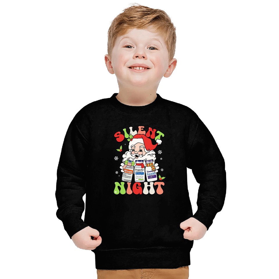 Silent Night Christmas nurses Santa Helpers Anesthesiologist Sweatshirts
