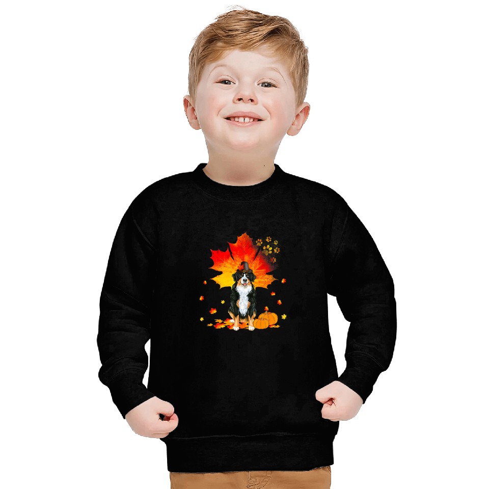 Bernese Mountain Pet Lover Autumn Leaf Fall Leaves Pumpkin Sweatshirts