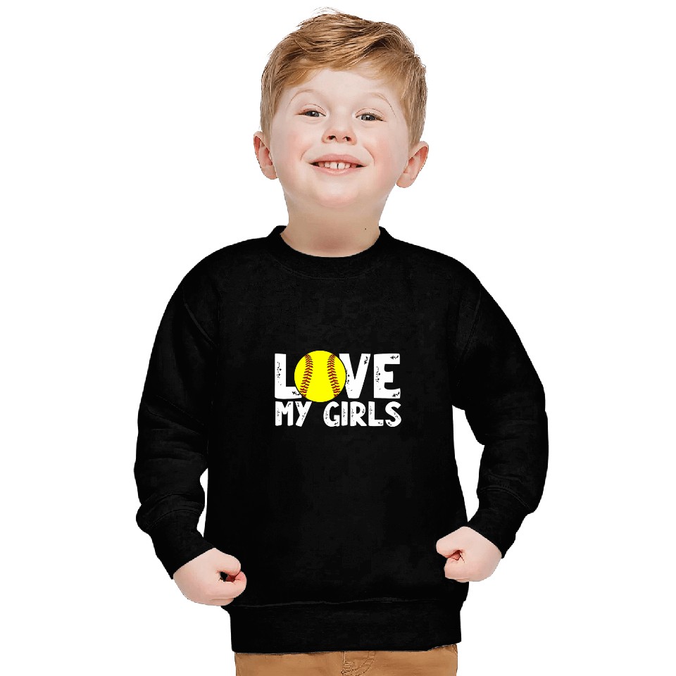 Sport Softball Fathers Day Cute Softball Mom And Dad Love My Girls 1 Sweatshirts