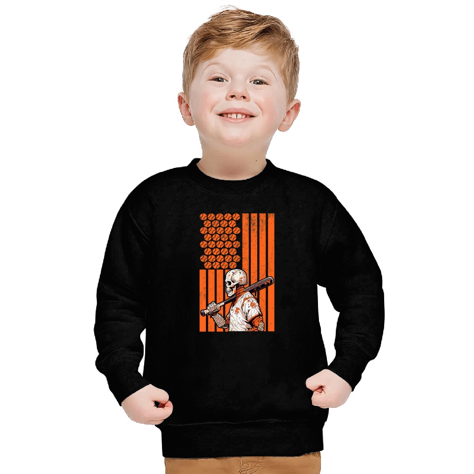Sport Baseball Halloween Skeletons Baseball Player Flag Sweatshirts