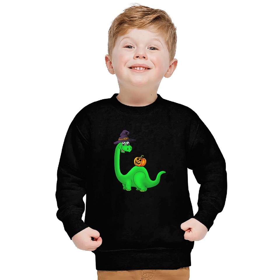 Dinosaur Pet Brachiosaurus Witch Pumpkin Halloween Dinosaur Brontosaurus Sweatshirts