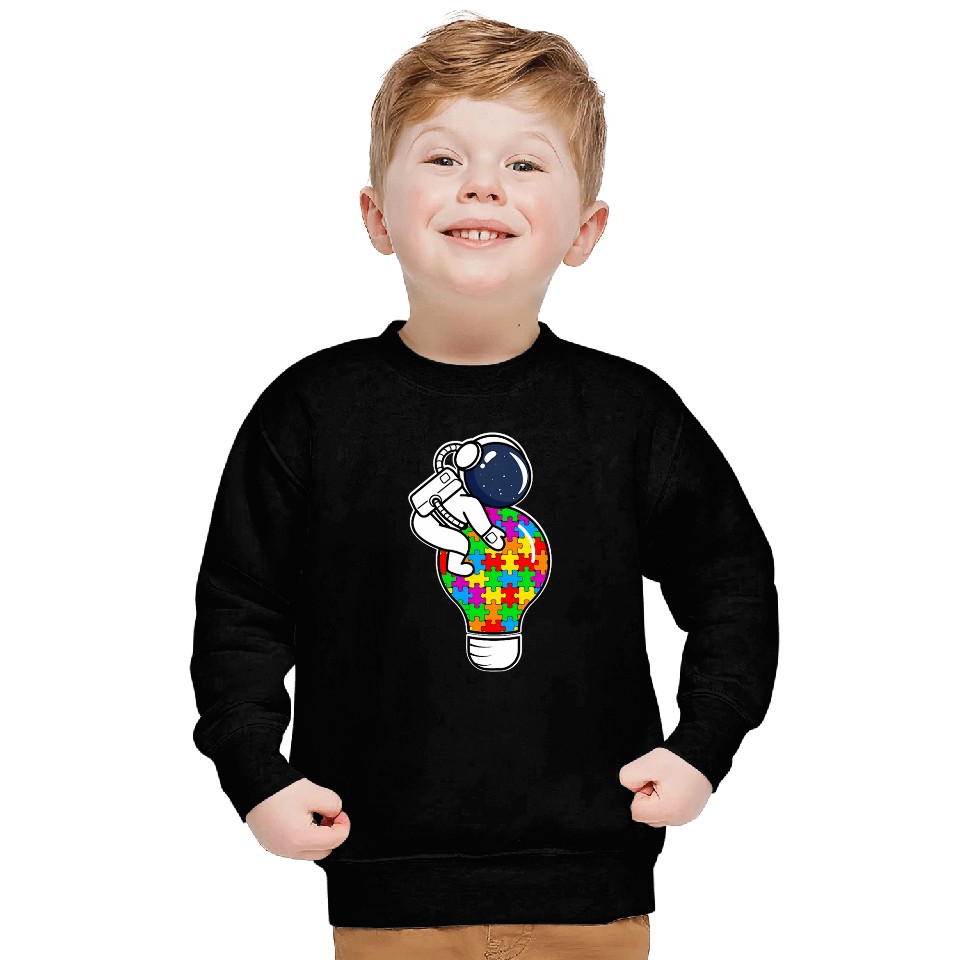 Astronaut Balloon Autism Awareness Space Autistic Kids Boys Sweatshirts
