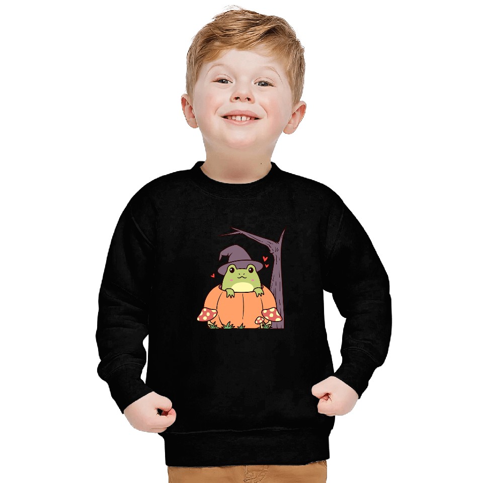 Frog Pet with Witch Hat Halloween Pumpkin Sweatshirts