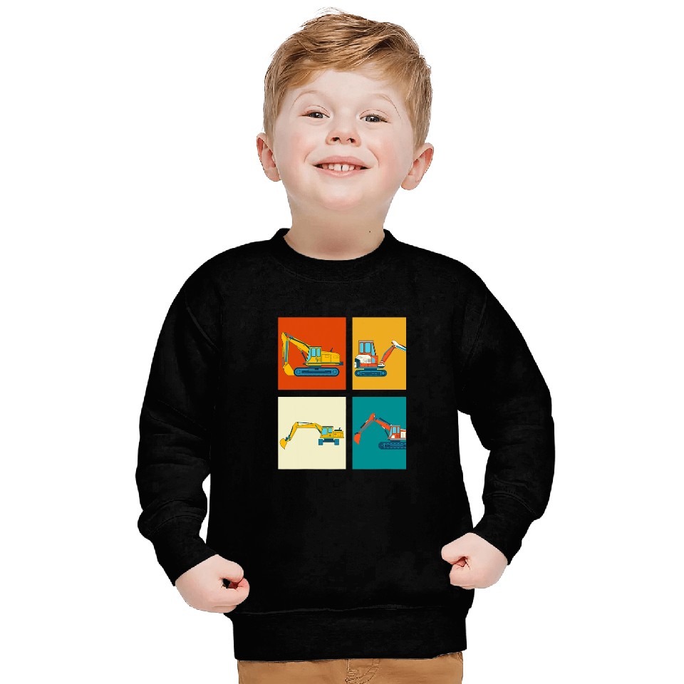 Excavator Fun Pop Art Vehicle Digger Construction Work Retro Sweatshirts