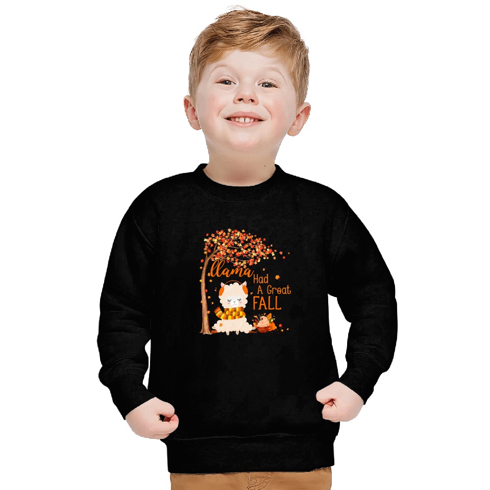 Llama Pet Had A Great Fall Autumn Tree Maple Leaves Pumpkin Sweatshirts