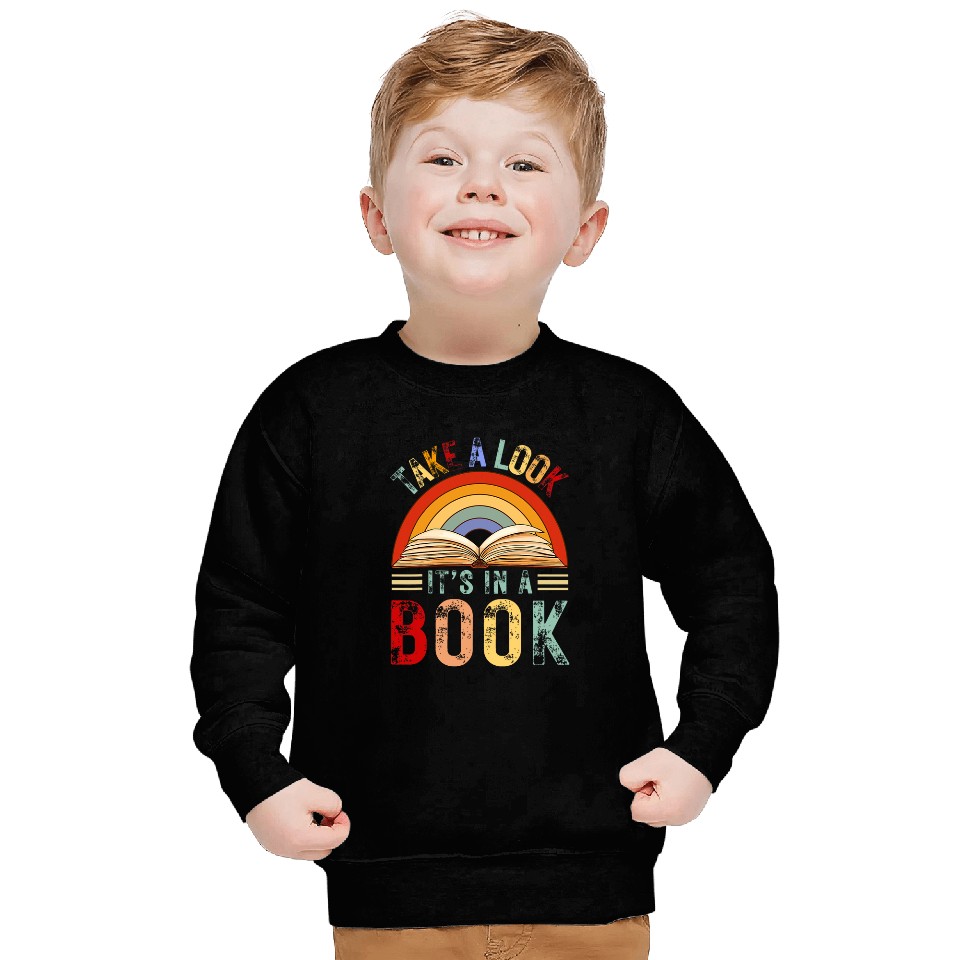 Cool Rainbow Reading Take A Look Its In A Book Retro Vintage Sweatshirts