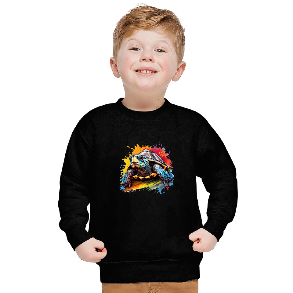 Turtle Pet Colorful Eastern Box Turtle Lover Splash Art Sweatshirts