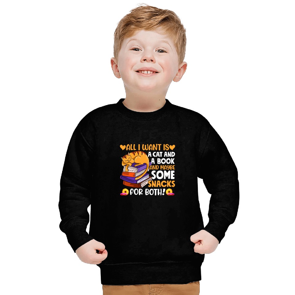 Book Fun Cat Book Snacks Lover Bookworm Cozy Reading Nerdy Kitten Sweatshirts