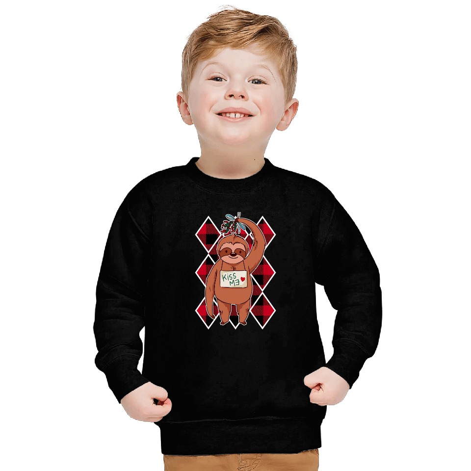 Sloth Pet Christmas Sloth mistletoe red plaid pattern Sweatshirts
