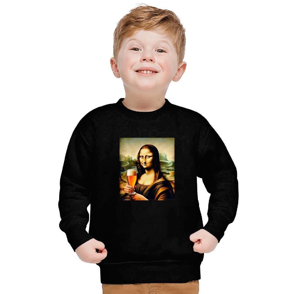 Beer Fun Mona Lisa Drinking Beer Lover s Artistic Sweatshirts