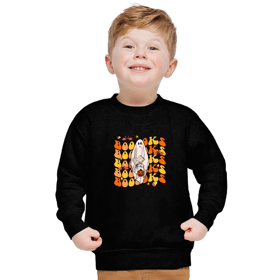 Book Fun booooks groovy cute ghosts book reading halloween 1 Sweatshirts