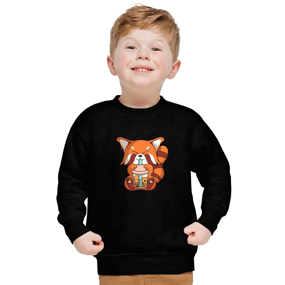 Panda Pet red drinking boba tea bubble tea kawaii panda Sweatshirts