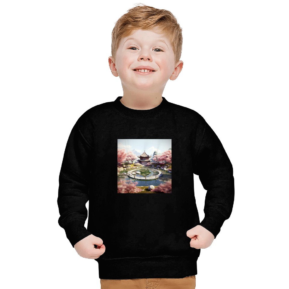Circular Oasis Korean Serenity Amid Reflective Waters Sweatshirts