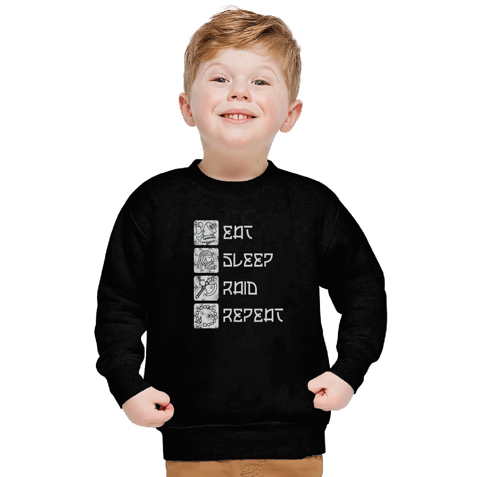 Eat Sleep Raid Repeat Funny Viking Gaming MMORPG RPG Lover Sweatshirts