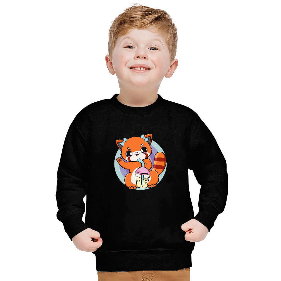 Panda Pet Chibi Red Panda With Boba Tea Bubble Otaku Cute Anime Bear 1 Sweatshirts