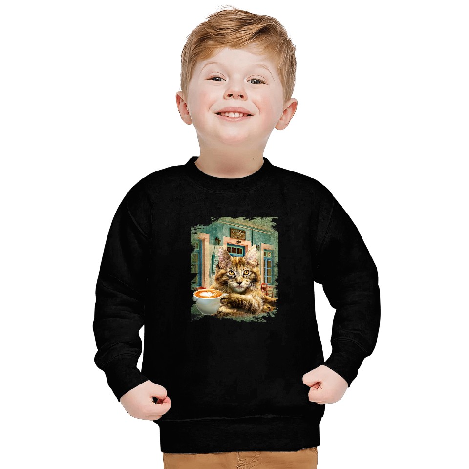 Coffee Fun Maine Coon Cat With Coffee Sweatshirts