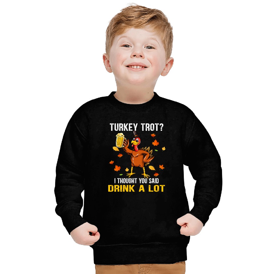 Turkey Trot Squad Running Drinking Funny Thanksgiving Sweatshirts