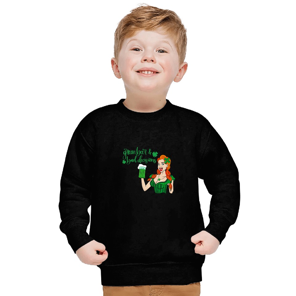 Beer Fun Green Beer And Bad Decisions Cute Redhead St Patricks Day Sweatshirts