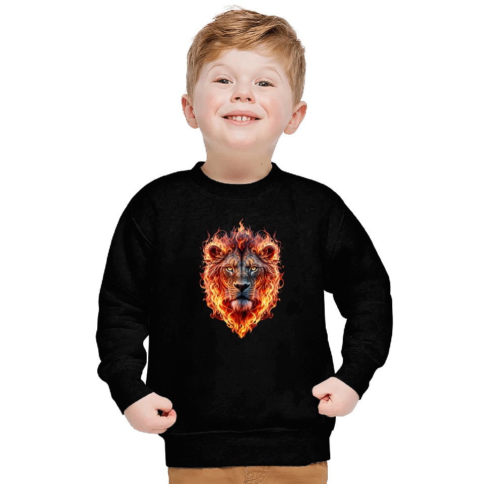 Lion Pet Face in Flames Sweatshirts