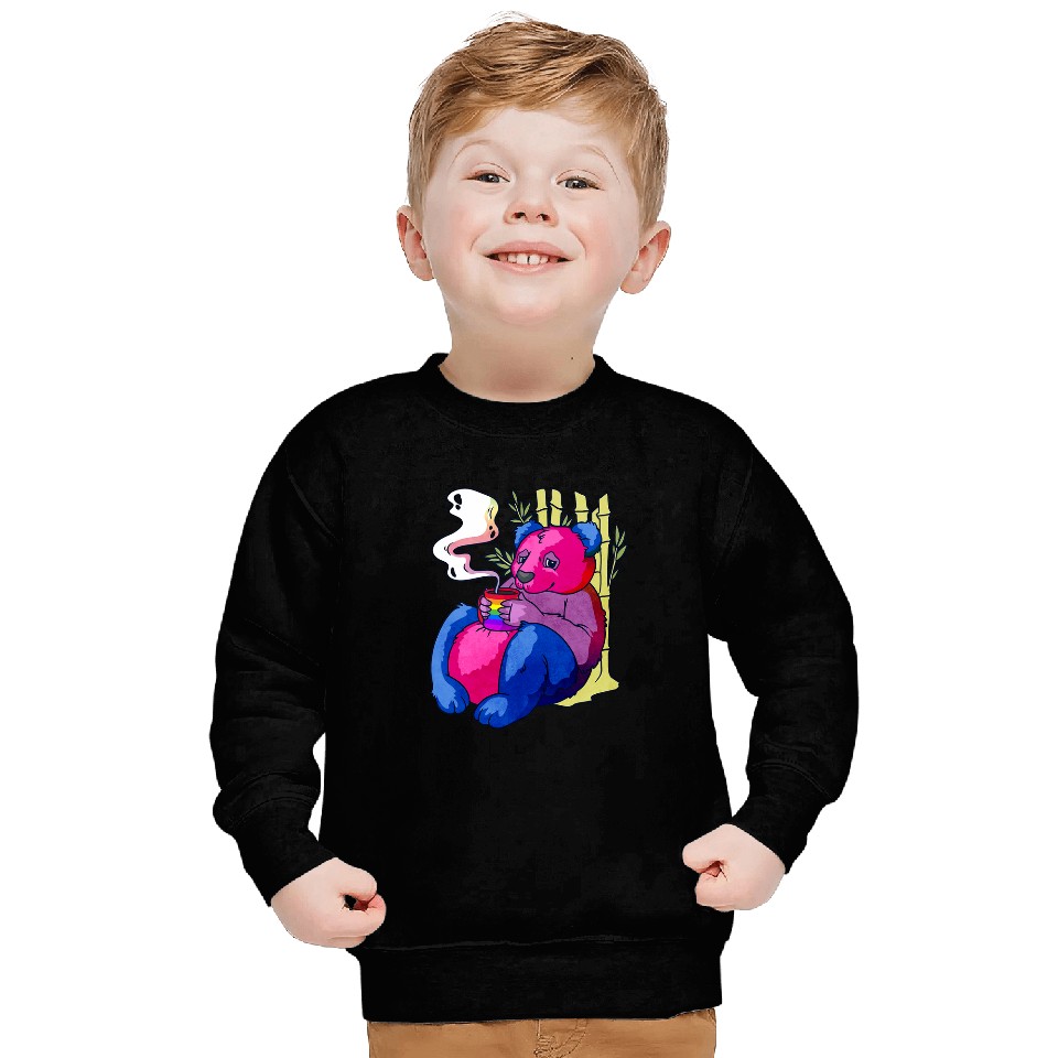 Coffee Fun Bisexual Bi Pride Flag Panda Coffee Sweatshirts