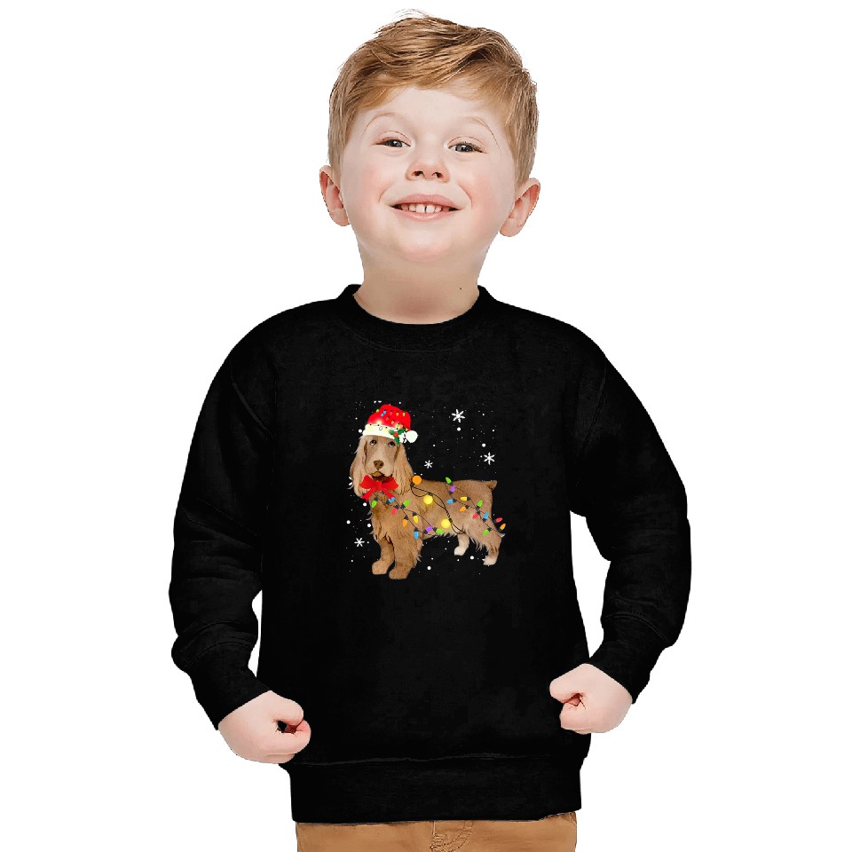 field spaniel dog christmas light xmass mom dad s Sweatshirts