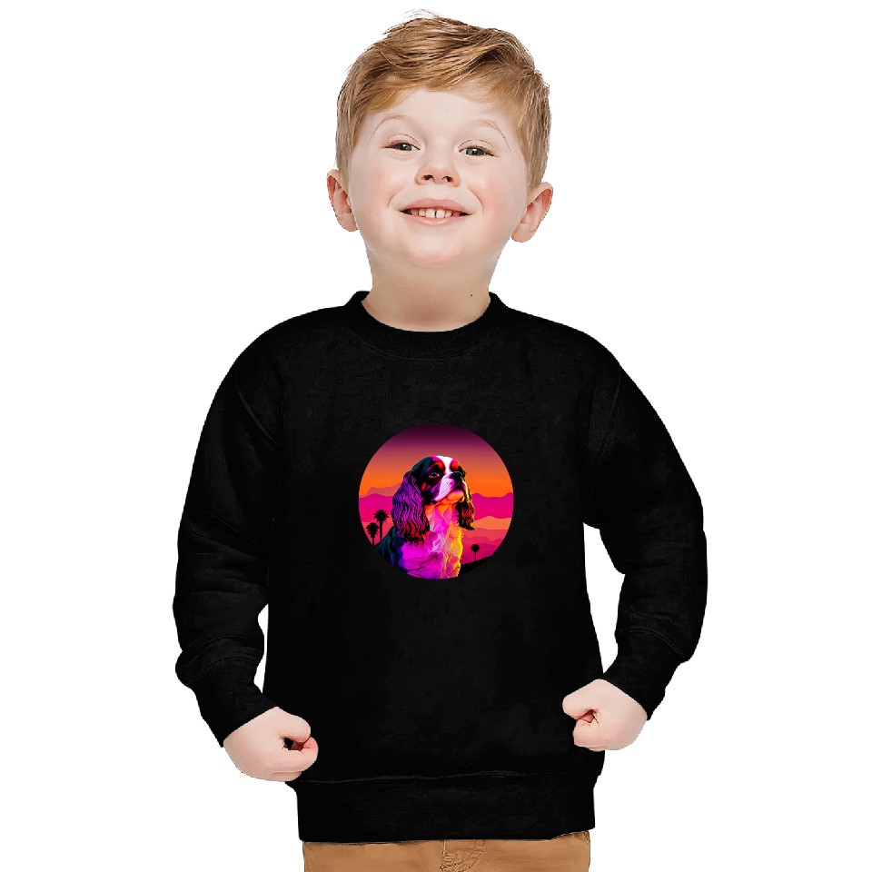 Cavalier King Charles Spaniel Synthwave 80s Retrowave Sweatshirts