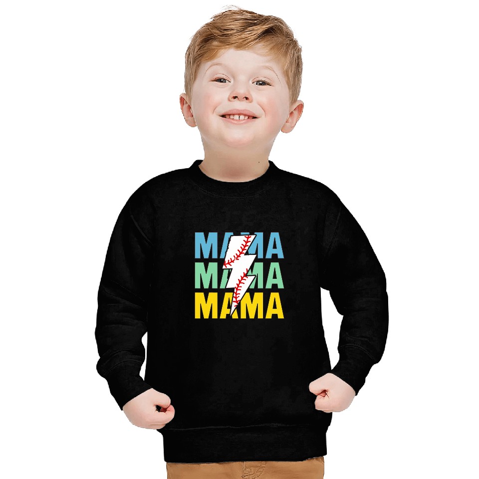 Baseball Mama Distressed Lightning Bolt Mom Sweatshirts