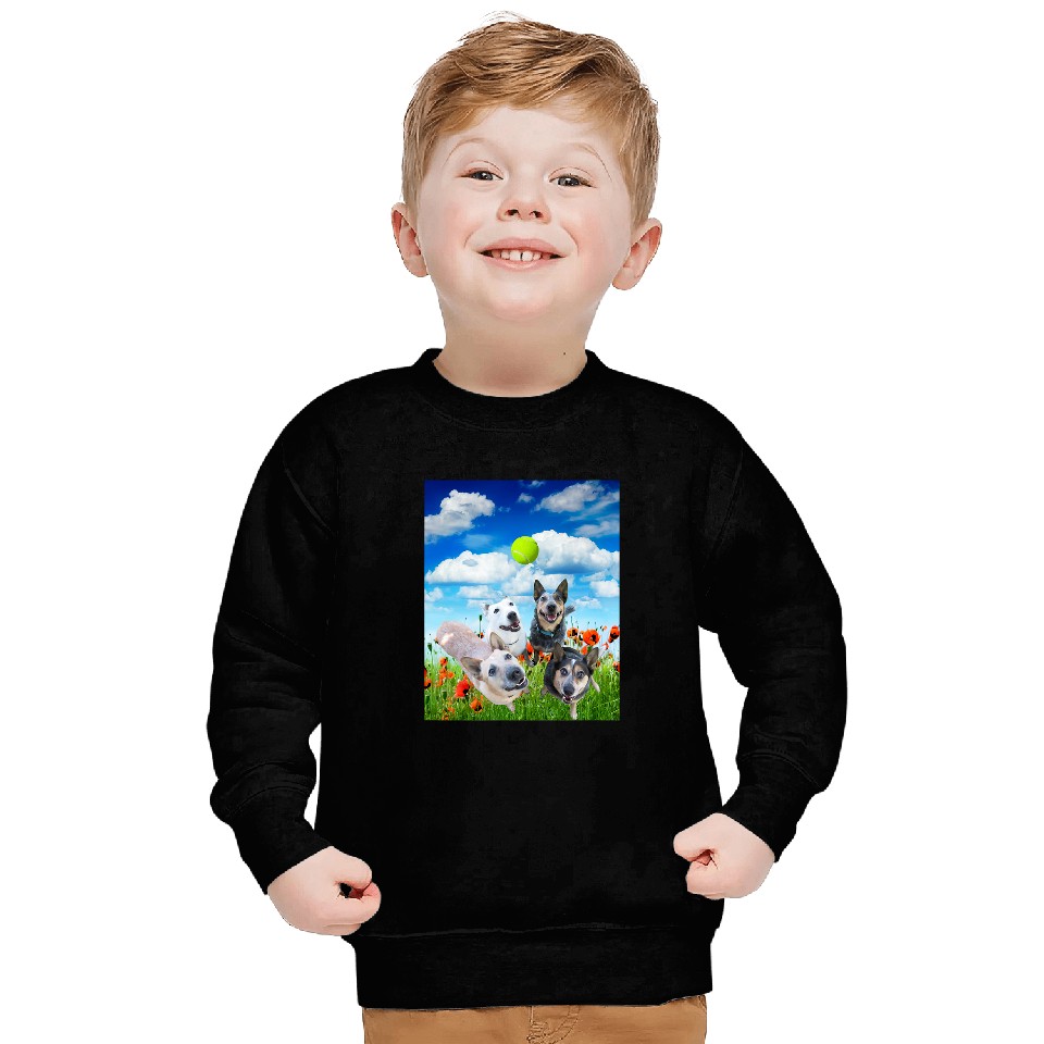 Blue Red White Heeler Cattle Dogs Playing Ball Sweatshirts
