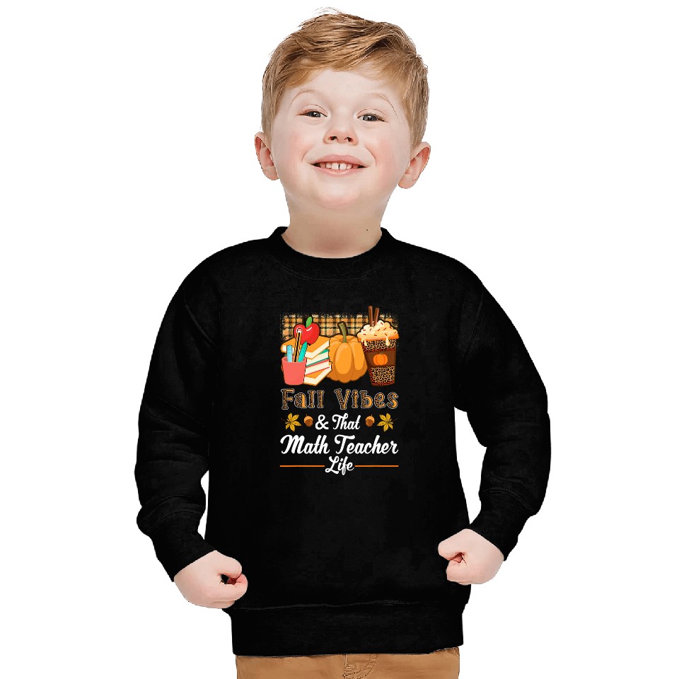 Fall Vibes Math Teacher Pumpkin Spice Latte Coffee Leopard Sweatshirts
