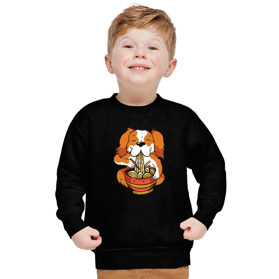 Cavalier King Charles Spaniel Eating Ramen Kawaii Aesthetic Sweatshirts