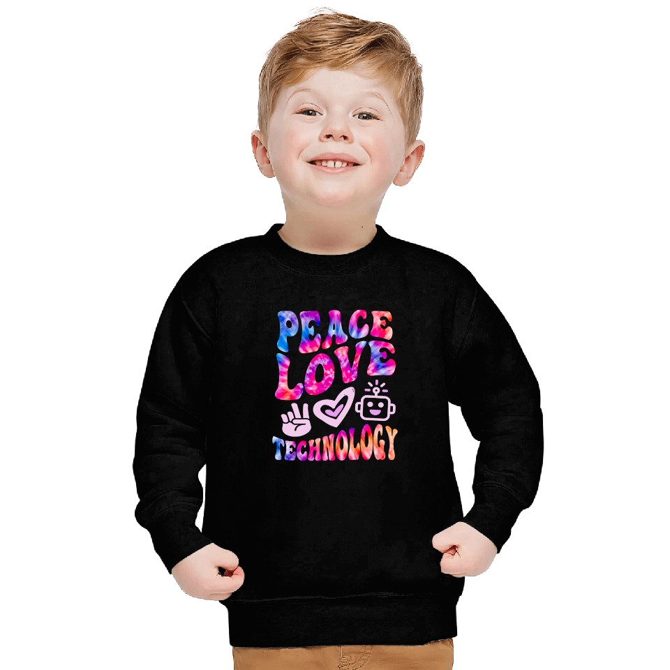 Retro PEACE LOVE TECHNOLOGY vintages Computer Teacher Vibes Sweatshirts