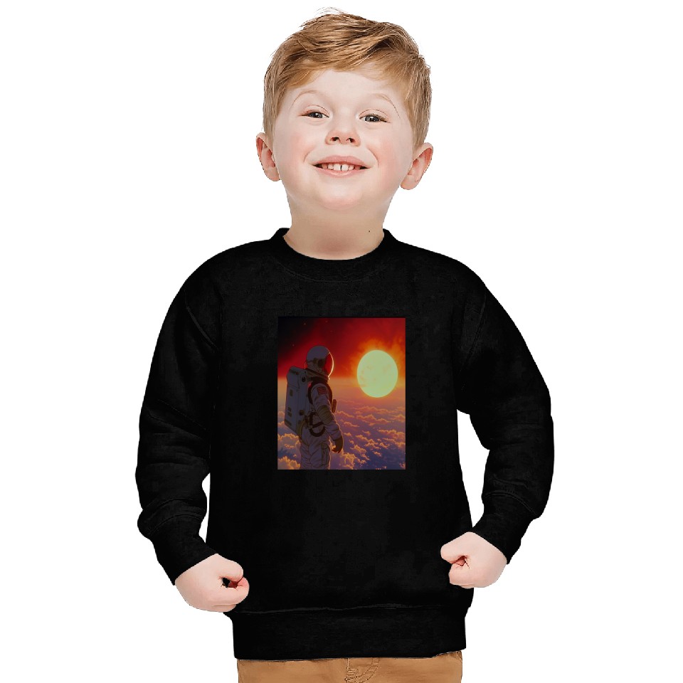 Retro 1990s Japanese Anime Space Astronaut Sun Rising Art Sweatshirts