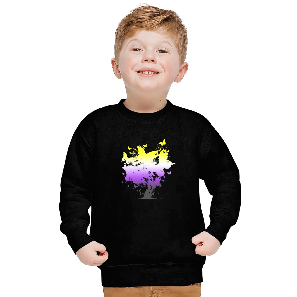 Non Binary Butterfly Tree Non Binary Flag Nonbinary Pride Sweatshirts