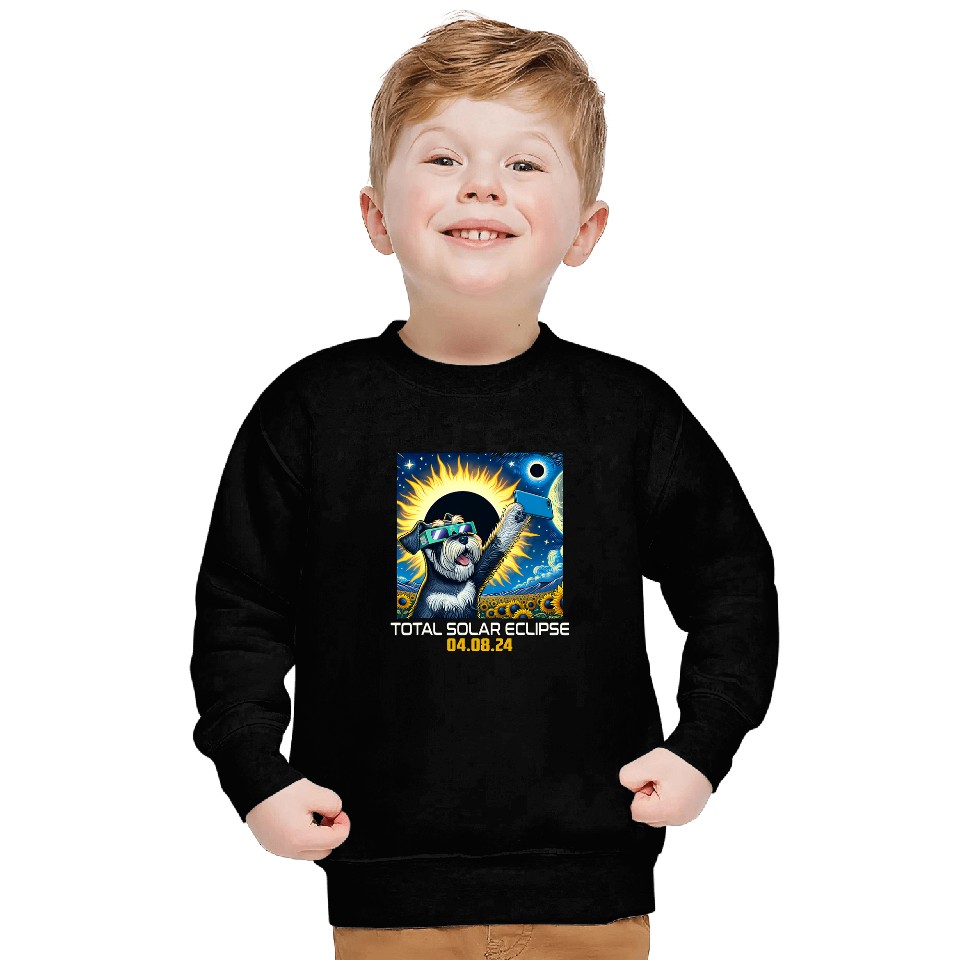 Miniature Schnauzer Dog Taking Selfie Solar Eclipse Sweatshirts