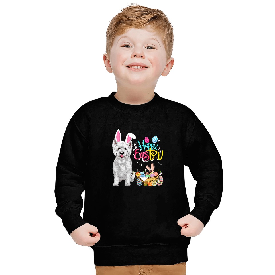 happy easter eggs bunny dog westie boys girls Sweatshirts