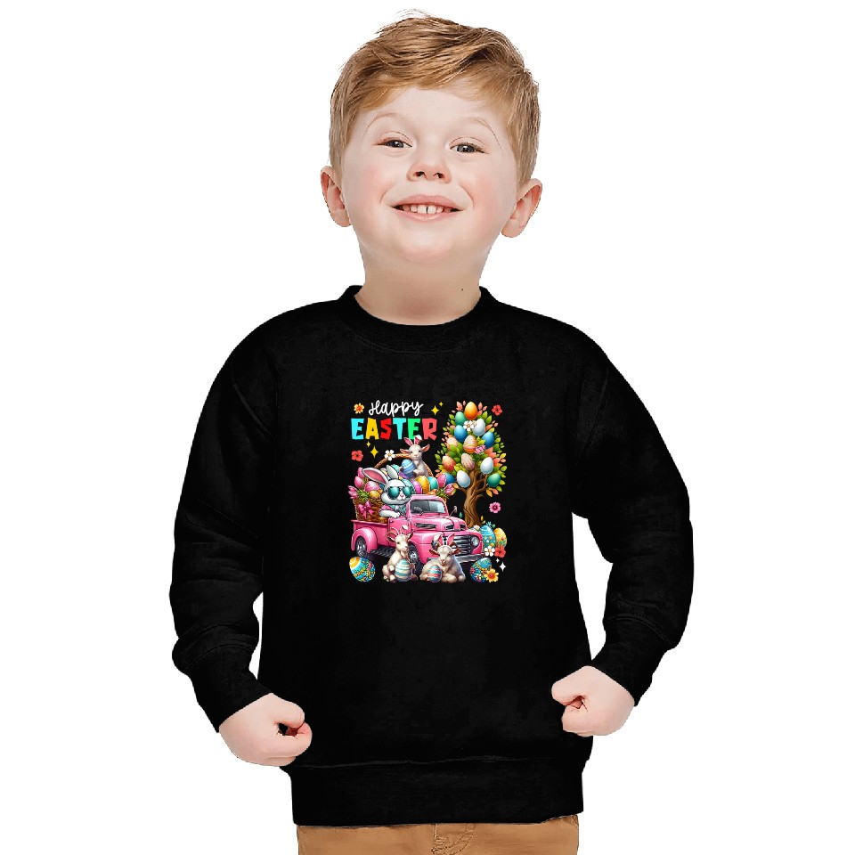 Happy Easter Three Cute Bunny Goats On Pickup Truck Sweatshirts