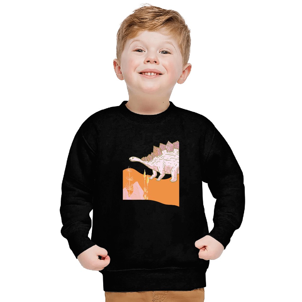 Pink and Orange Prehistoric Jurassic Dinosaur Illustration Sweatshirts