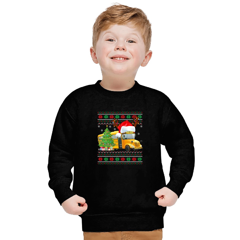 School Bus Driver Reindeer Santa Hat Ugly Christmas Sweater Sweatshirts