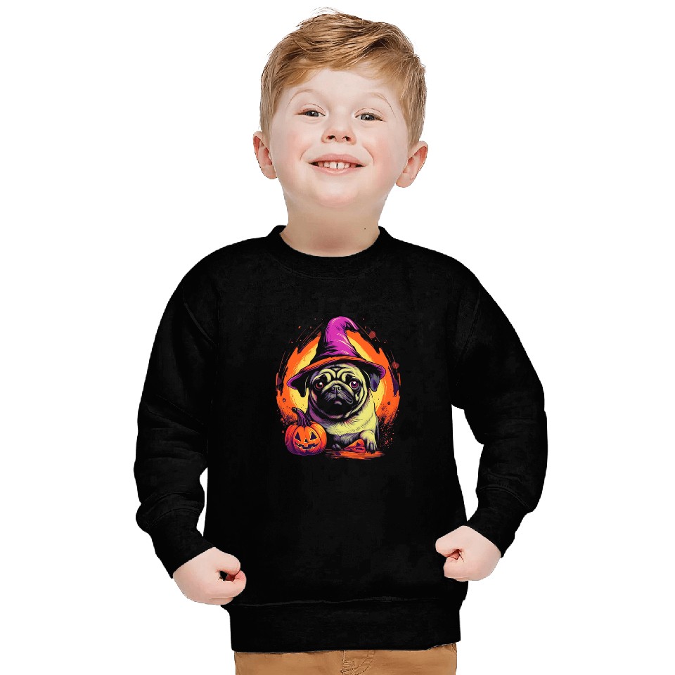 Pug Witch Hat Halloween Costume Dog Lover Puppy Pumpkin Sweatshirts