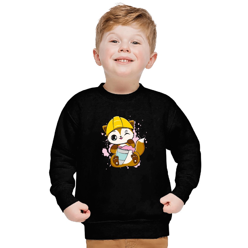 Construction Worker Fox Drinks Bubble Tea For Boba Tea Lover Sweatshirts