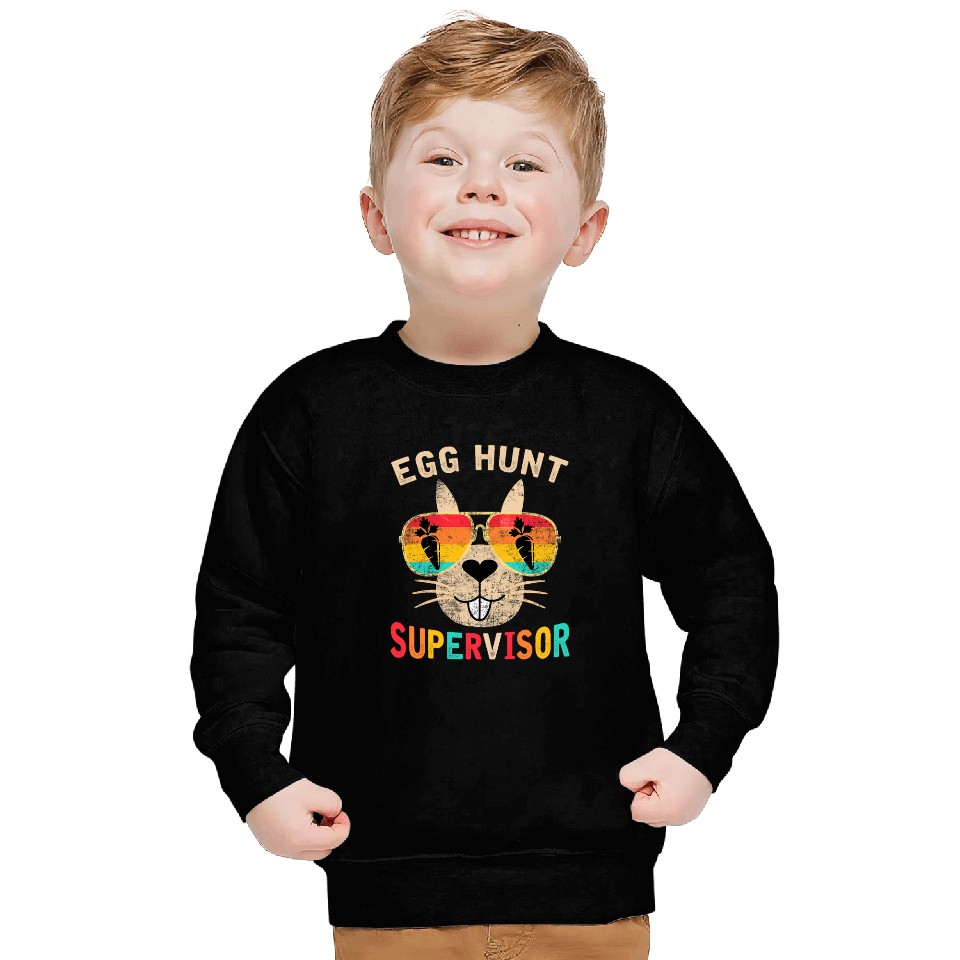 Egg Hunt Supervisor Retro Egg Hunting Party Mom Dad Easter Sweatshirts