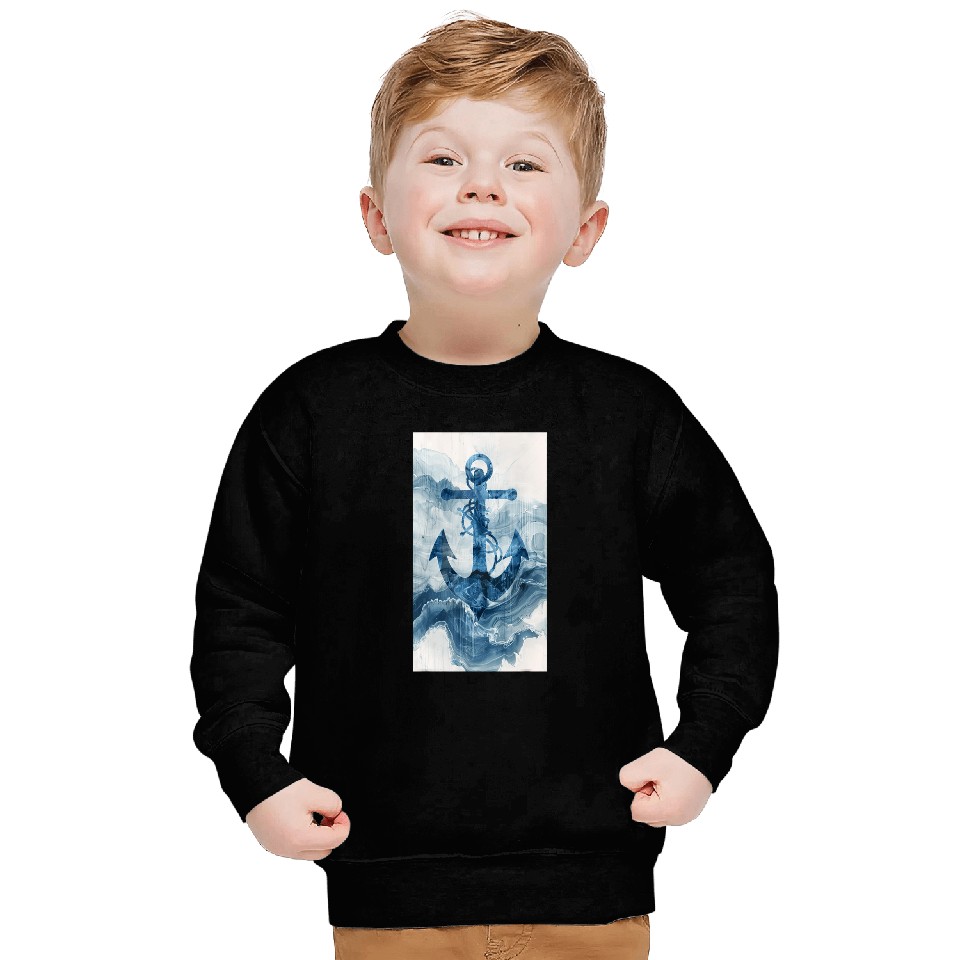 Abstract Nautical Blue Anchor Nautical Maritime Sweatshirts