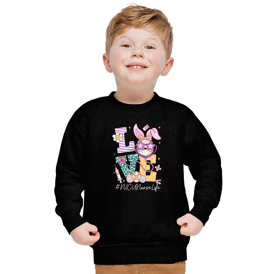 Love NICU nurses Easter Bunny Eggs Stethoscope Cute Scrub Sweatshirts
