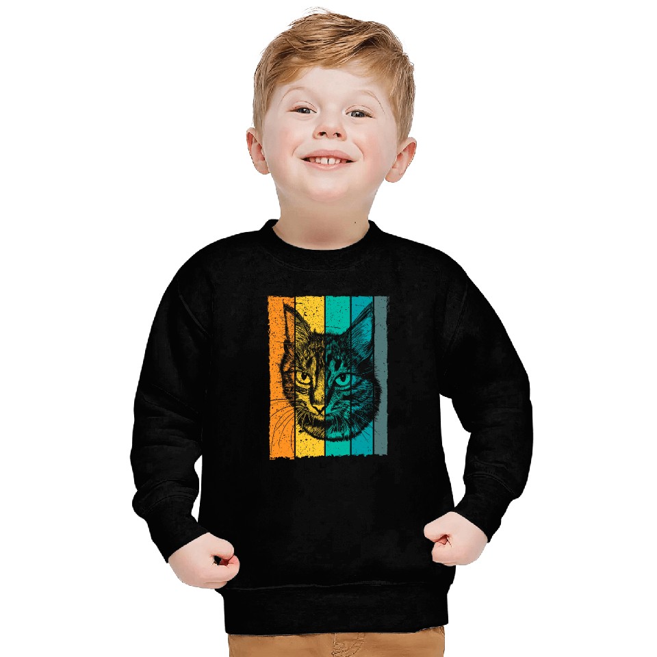 Cat face drawing retro Sweatshirts